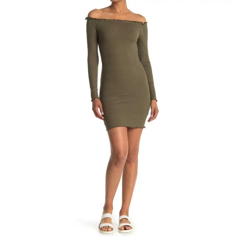 NEW Vero Moda Polly Off Shoulder Fitted Ivy Green Minidress